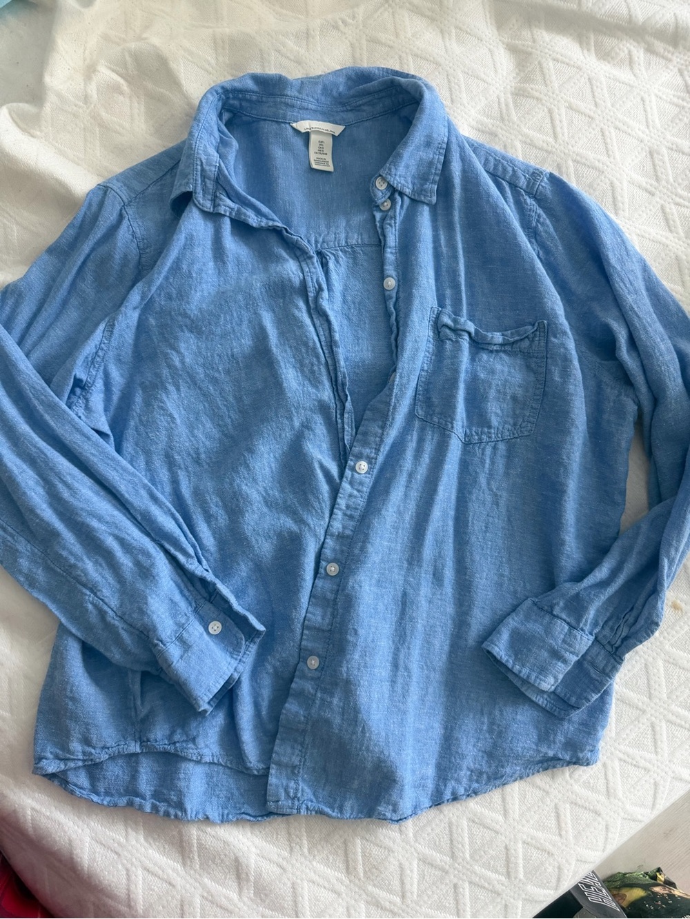 H&M Light Blue Linen-Blend Women's Button-Up Shirt